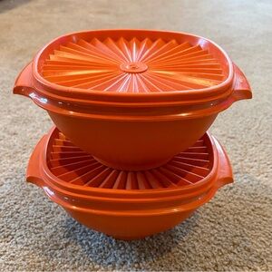 Set Of 2 Vintage Tupperware  Burnt Orange Storage Containers With Lids #838